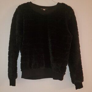 Black faux fur crew neck sweatshirt